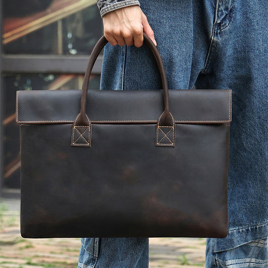 Leather Men's Handbag Thin And Portable